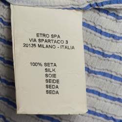 مملوكة مسبقًا Etro White & Blue Striped Silk Seersucker Blouse L