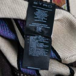 Pre Owned Etro Brown Geometric Pattern Print Wool Fringed Cape One Size