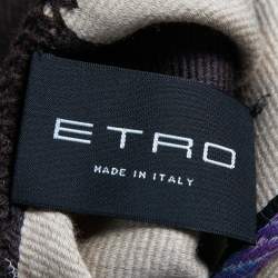 Pre Owned Etro Brown Geometric Pattern Print Wool Fringed Cape One Size