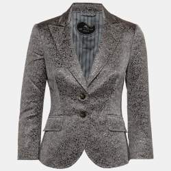 Pre Owned Etro Grey Rose Textured Lurex Jacquard Single-Breasted Jacket M