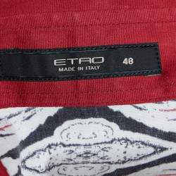 Pre Owned Etro Red Floral Paisley Print Stretch Cotton Button Front Shirt L