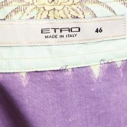 مملوكة مسبقًا قميص إيترو قطن ستريتش نقشة زهور أخضر فاتح أزرار أمامية مقاس كبير