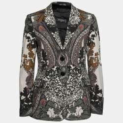Pre Owned Etro Multicolor Printed Stretch Knit Single Breasted Blazer M