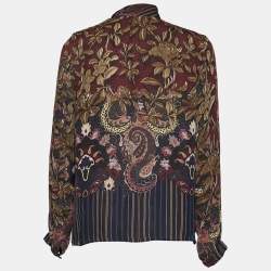 مملوكة مسبقًا Etro Maroon Floral Paisley Print Silk Tie Neck Blouse S