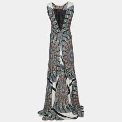 Pre Owned Etro Multicolor Floral Print Crepe Embellished Maxi Dress L