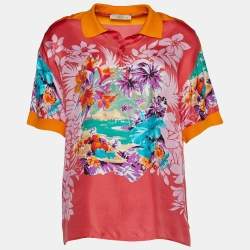 Pre Owned Etro Pink Floral Print Silk Polo Shirt L