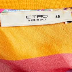 Pre Owned Etro Pink Floral Print Silk Polo Shirt L