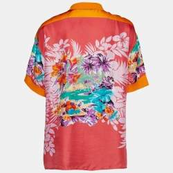 Pre Owned Etro Pink Floral Print Silk Polo Shirt L