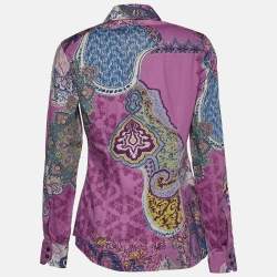 Etro Purple Paisley Printed Cotton Button Front Shirt M