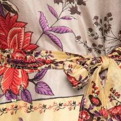 مملوكة مسبقًا Etro Multicolor Floral Printed Silk Belted Sheer Top M