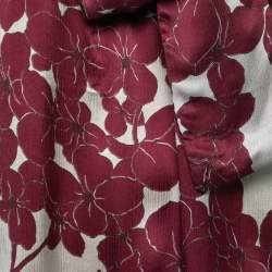 Pre Owned Etro Burgundy Floral Printed Silk Scarf Detail Top M