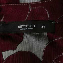 Pre Owned Etro Burgundy Floral Printed Silk Scarf Detail Top M