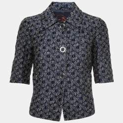 Pre Owned Etro Dark Blue Patterned Jacquard Cropped Jacket M