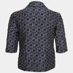 Pre Owned Etro Dark Blue Patterned Jacquard Cropped Jacket M