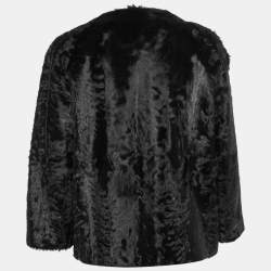 Pre Owned Etro Black Lamb Fur Zip-Front Jacket L