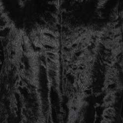 Pre Owned Etro Black Lamb Fur Zip-Front Jacket L