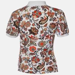 Pre Owned Etro White Paisley Floral Printed Cotton Pique Polo T-Shirt S