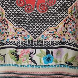 Pre Owned Etro Cream Printed Cotton Knit & Silk Paneled Sweater M