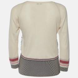 Pre Owned Etro Cream Printed Cotton Knit & Silk Paneled Sweater M