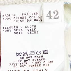 Pre Owned Etro Cream Printed Cotton Knit & Silk Paneled Sweater M