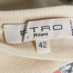 Pre Owned Etro Cream Printed Cotton Knit & Silk Paneled Sweater M