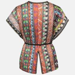 Pre Owned Etro Multicolor Embroidered Canvas Belted Open Tunic S