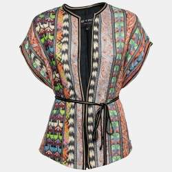 Pre Owned Etro Multicolor Embroidered Canvas Belted Open Tunic S