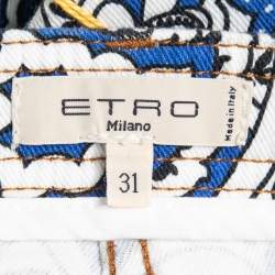 Pre Owned Etro Blue Paisley Printed Denim Jeans L Waist 31" 