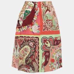 Etro Multicolor Paisley Print Poplin Midi Skirt L
