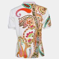 Etro Ivory Floral Print Cotton Pique Polo T-Shirt M