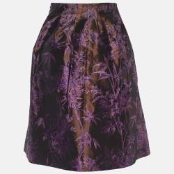 مملوكة مسبقًا Etro Brown & Purple Silk Blend Brocade Skirt L
