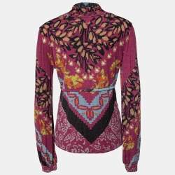 Pre Owned Etro Purple Floral Print Wool Blend Top L