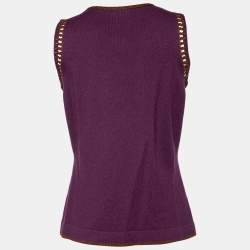 Pre Owned Etro Purple Wool Blend Crochet Detail Tank Top M