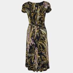 Etro Multicolor Printed Knit Tie Detail Midi Dress M