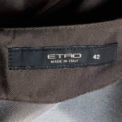 Pre Owned Etro Brown Printed Silk Pleat Detail Top M