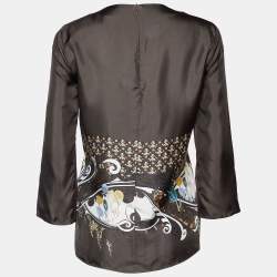 Pre Owned Etro Brown Printed Silk Pleat Detail Top M