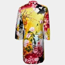 Pre Owned Etro Multicolor Floral Printed Satin Button Front Coat S