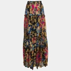 Etro Multicolor Floral Print Silk Blend Maxi Skirt M