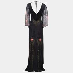 Pre Owned Etro Black Silk Blend V Neck Maxi Dress M