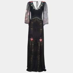 Pre Owned Etro Black Silk Blend V Neck Maxi Dress M