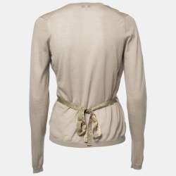 Pre Owned Etro Khaki Cashmere Knit Belted Cardigan M