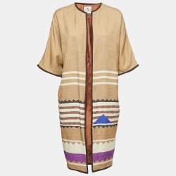 Etro Beige Patterned Canvas Open Front Short-Sleeve Cardigan M