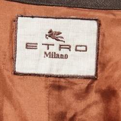 Etro Beige Patterned Canvas Open Front Short-Sleeve Cardigan M