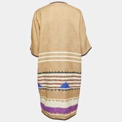 Etro Beige Patterned Canvas Open Front Short-Sleeve Cardigan M