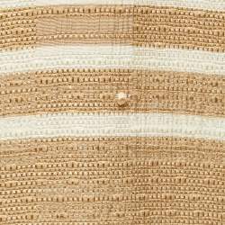 Etro Beige Patterned Canvas Open Front Short-Sleeve Cardigan M