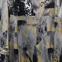 مملوكة مسبقًا Etro Grey Printed Silk Sequin Embellished Maxi Dress M