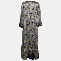 مملوكة مسبقًا Etro Grey Printed Silk Sequin Embellished Maxi Dress M