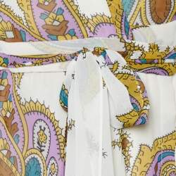 مملوكة مسبقًا Etro White Paisley Printed Chiffon Embellished Sleeve Maxi Wrap Dress M