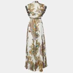 مملوكة مسبقًا Etro White Paisley Printed Chiffon Embellished Sleeve Maxi Wrap Dress M