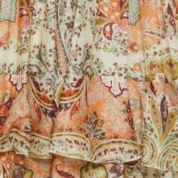 Pre Owned Etro Multicolor Paisley Printed Cotton & Silk Tiered Maxi Skirt M